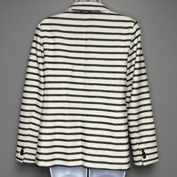 NWT Loft Cream Navy Nautical Light Academia Preppy Striped Blazer Womens Sz 2 - Picture 2 of 5